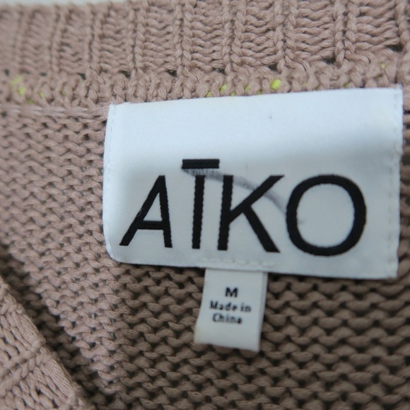 Aiko Sweater Womens Medium Asymmetrical Relaxed Beach Casual Art Tan Open Knit - Picture 5 of 10